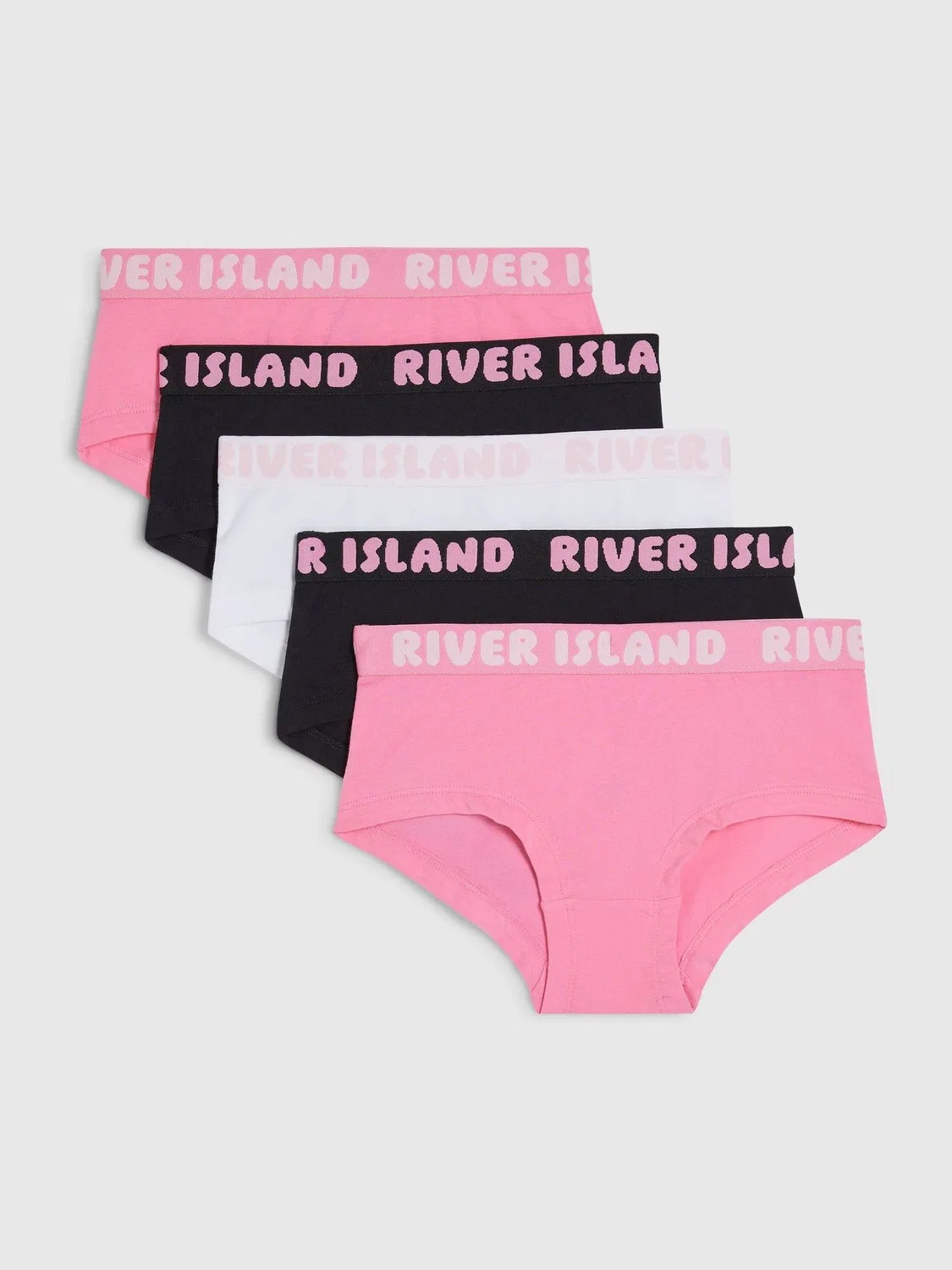 Трусы хлопковые, логотип на поясе, 5 шт River Island, розовый