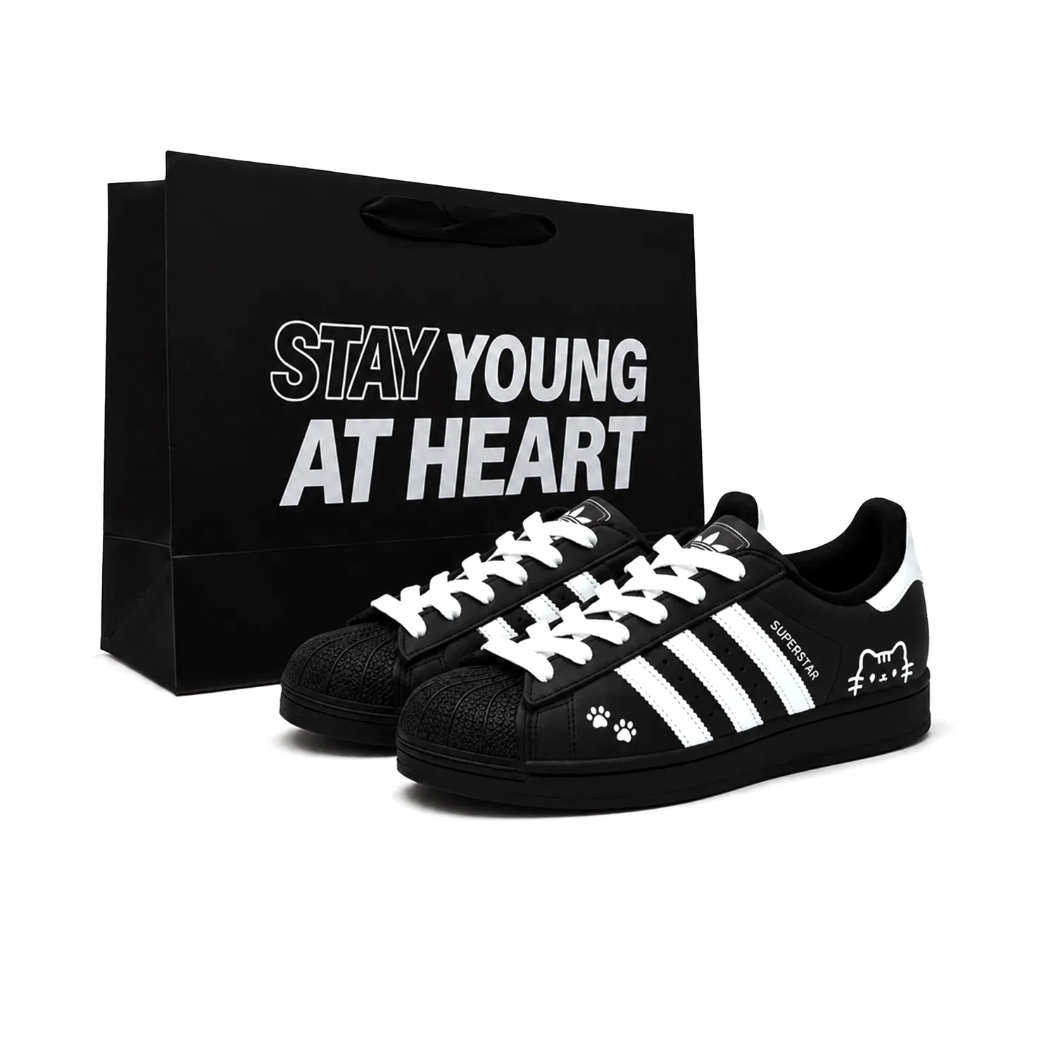 Детские кеды для скейтбординга с принтом кота Superstar 2 Adidas Originals, Black