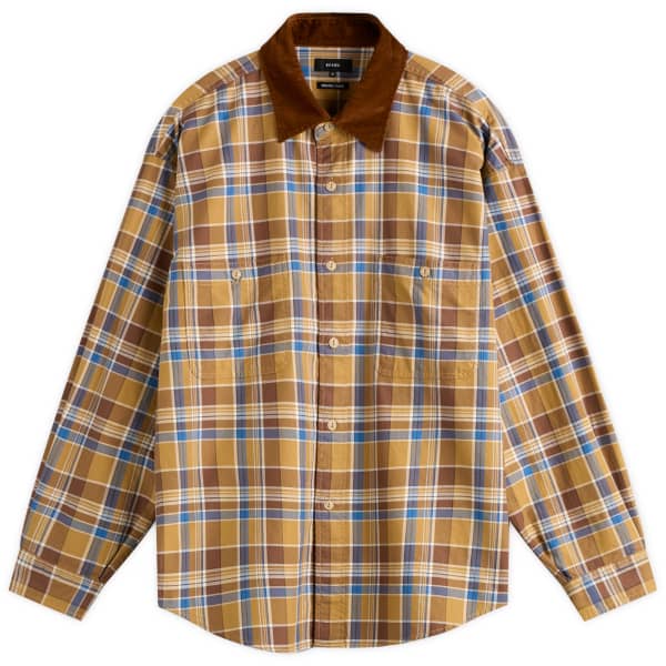 

Рабочая рубашка в клетку с вельветовым воротником Beams, бежевый