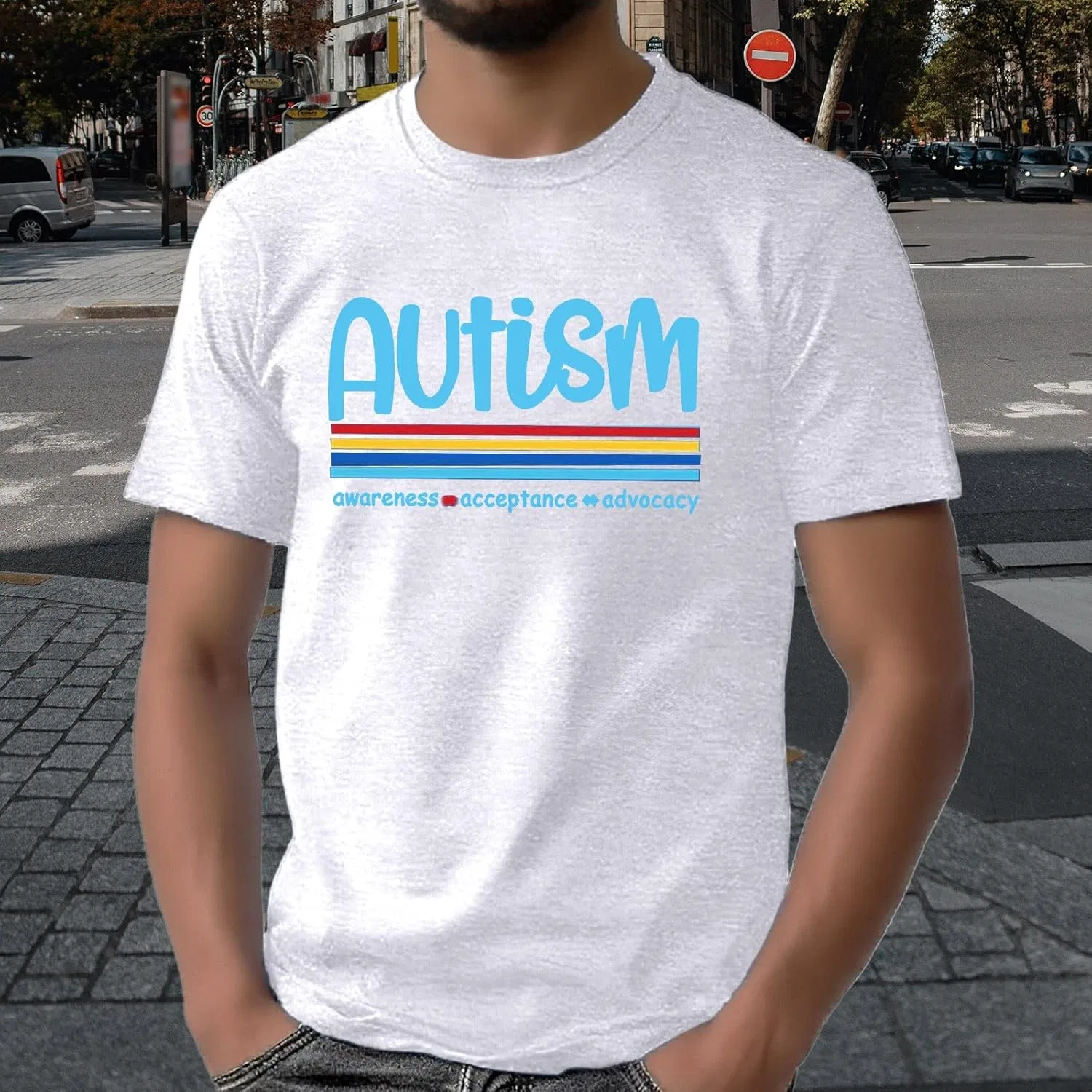 Мужская футболка оверсайз с принтом Autism Awareness, White — фото 3