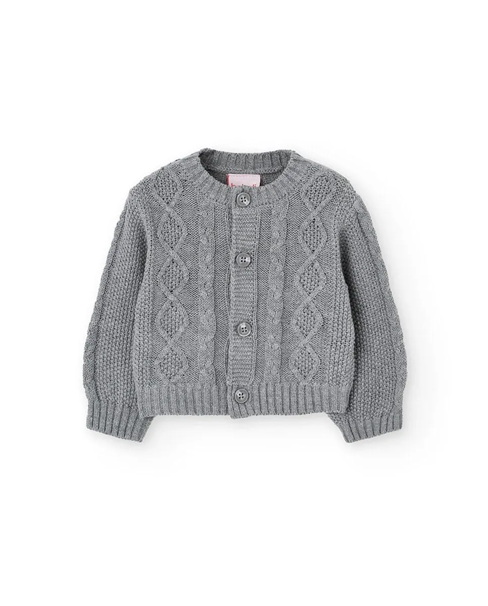 

Вязаная куртка для маленькой девочки с длинными рукавами и круглым вырезом Boboli, серый