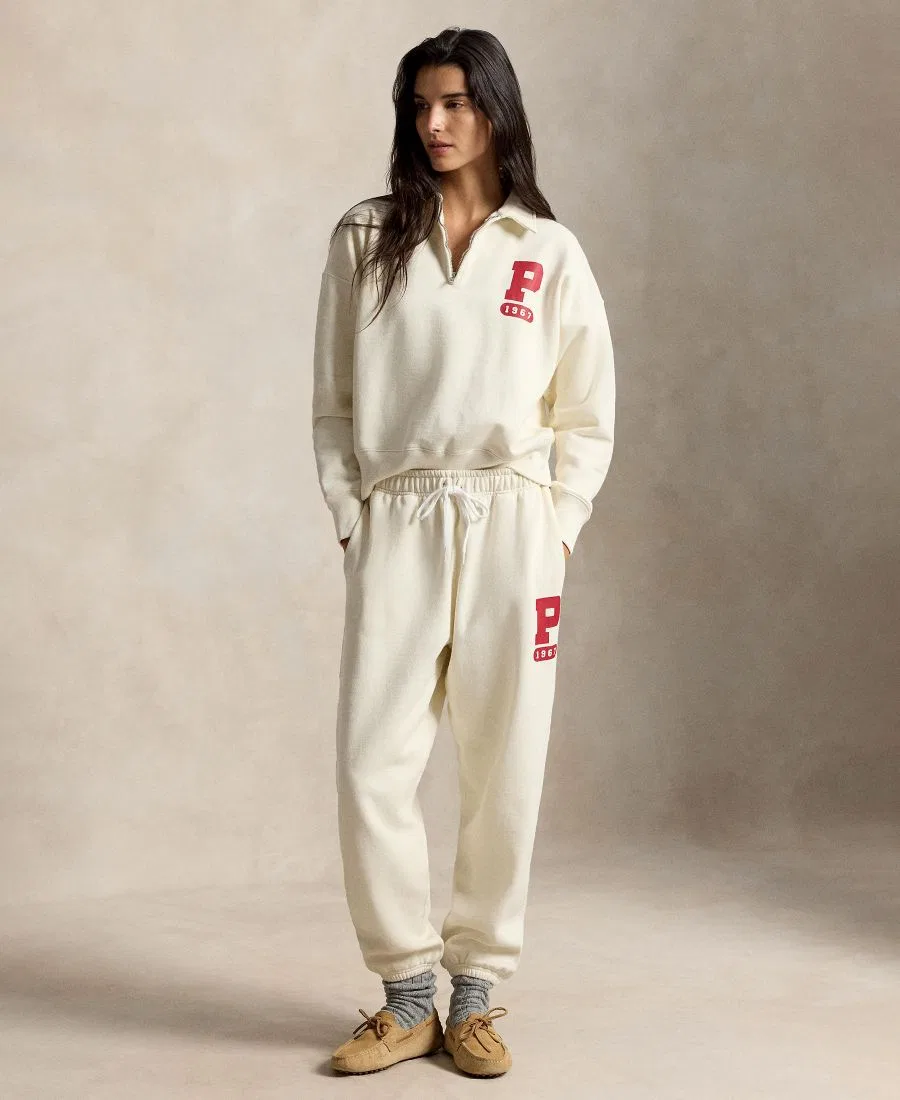 Женские флисовые спортивные брюки на завязке Polo Ralph Lauren, Warm White — фото 2