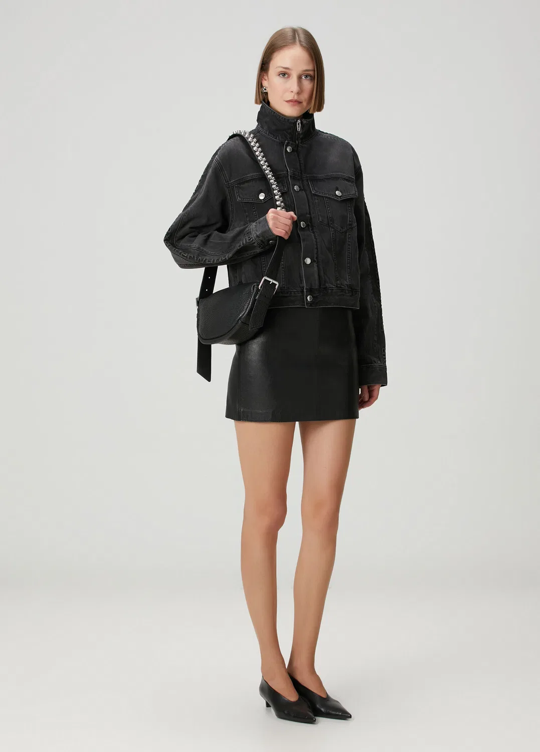 Юбка мини из кожи Alexander Wang, black