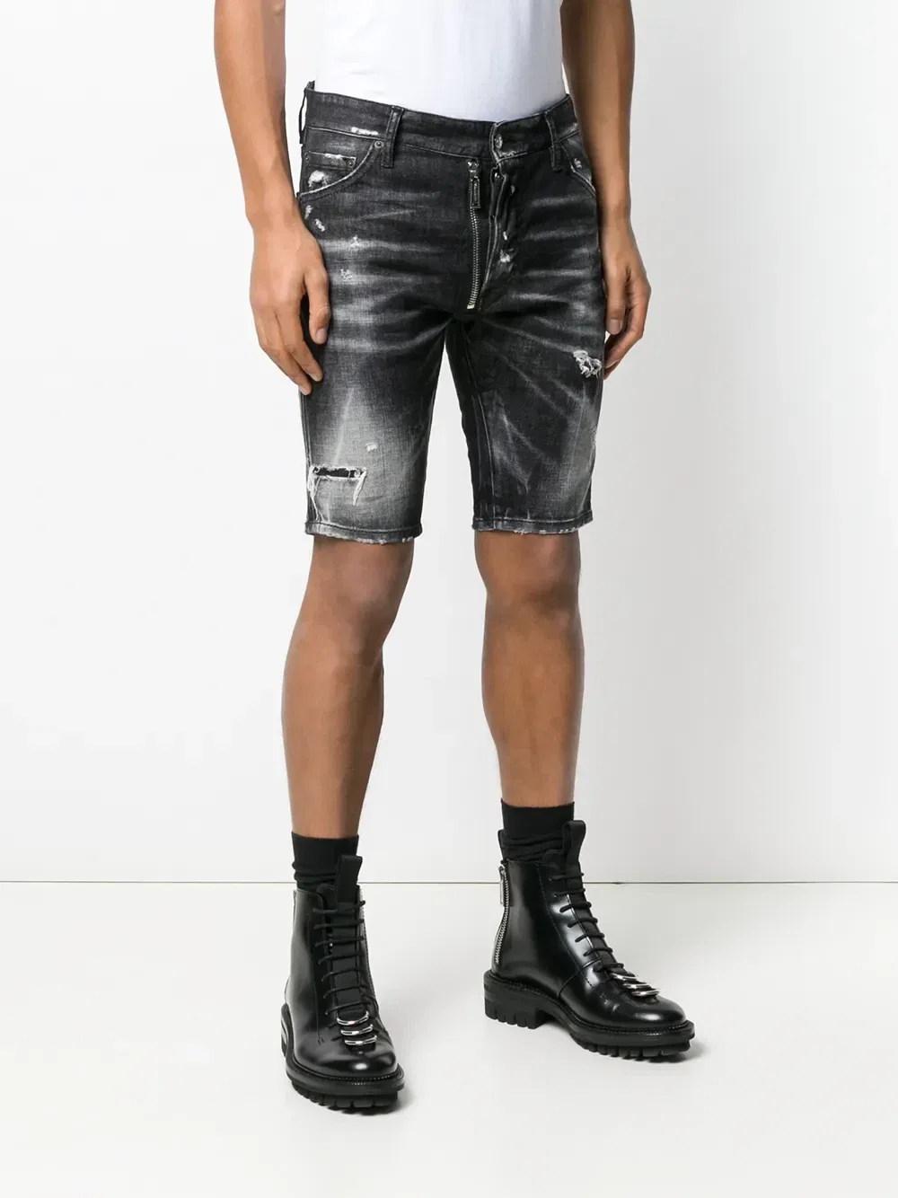 Джинсовые шорты с эффектом пертости Dsquared2, черный — фото 3