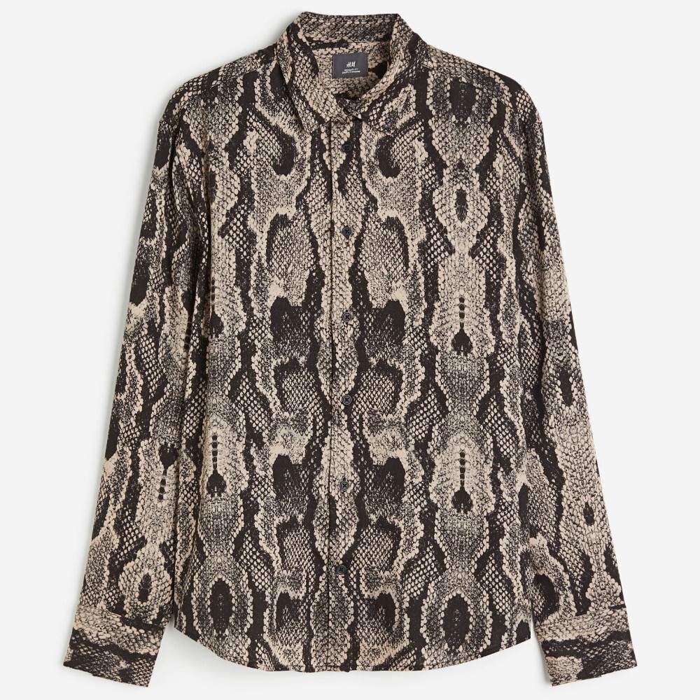 

Рубашка H&M Regular Fit Patterned Lyocell, черный/змеиный принт