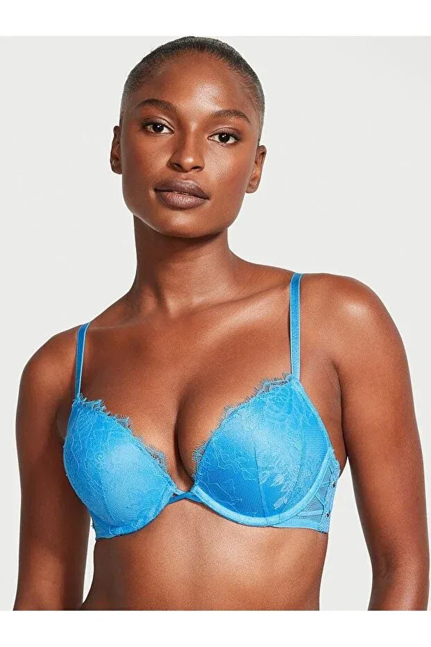 Женский бюстгальтер кружевной Bombshell rose lace push-up bra Victoria'S Secret, Capri Blue