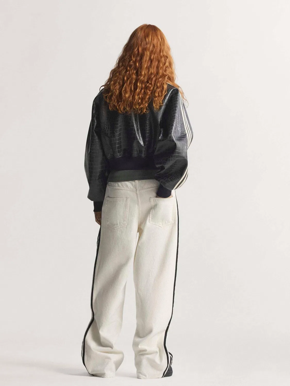 Куртка из искусственной кожи змеиного принта, свободная, adidas Originals, черный — фото 3