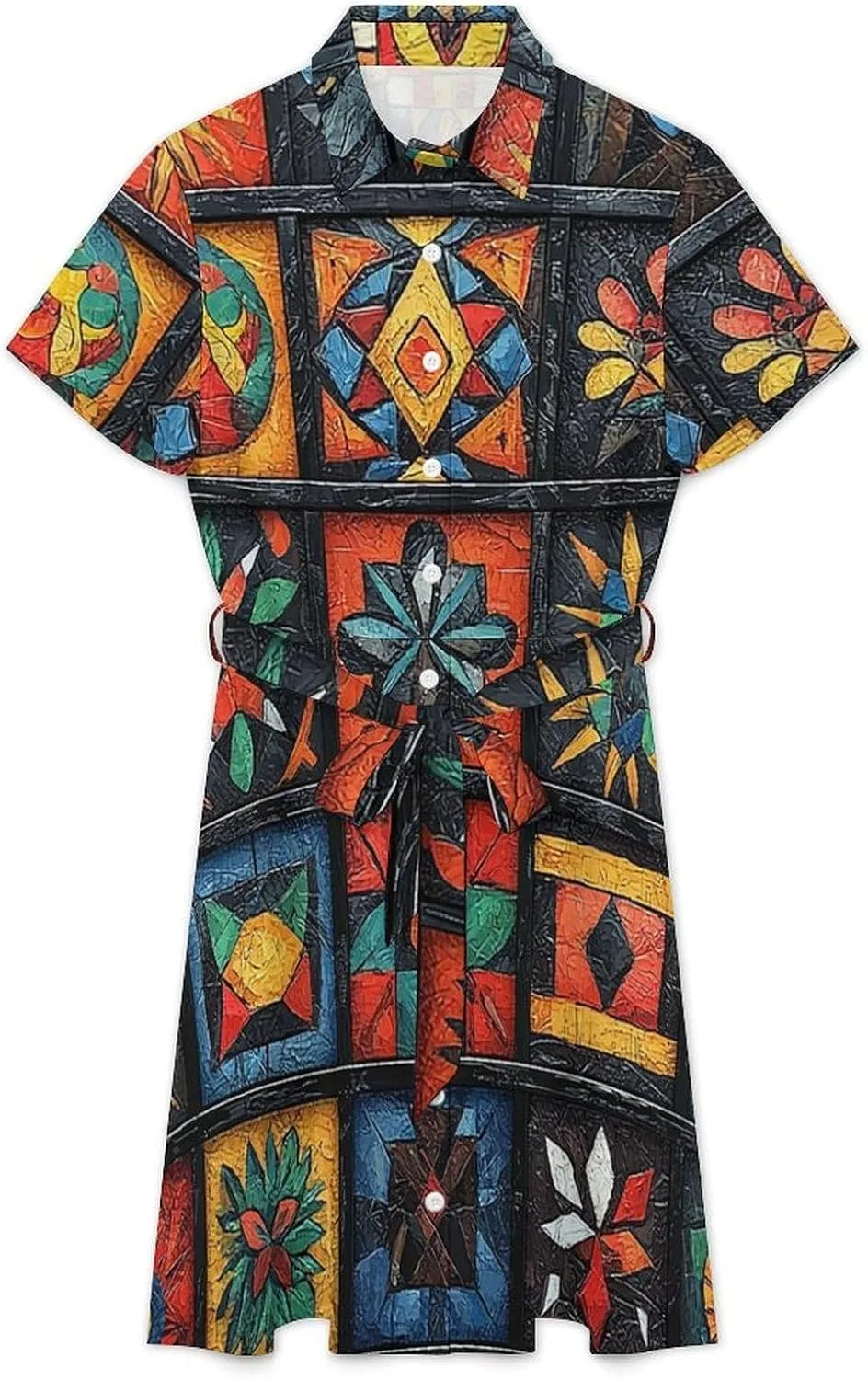 Женское платье-рубашка с коротким рукавом Native Southwest Tribal, белый — фото 2