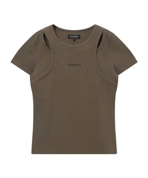 Футболка женская слойная Slim, Superdry, коричневый — фото 2