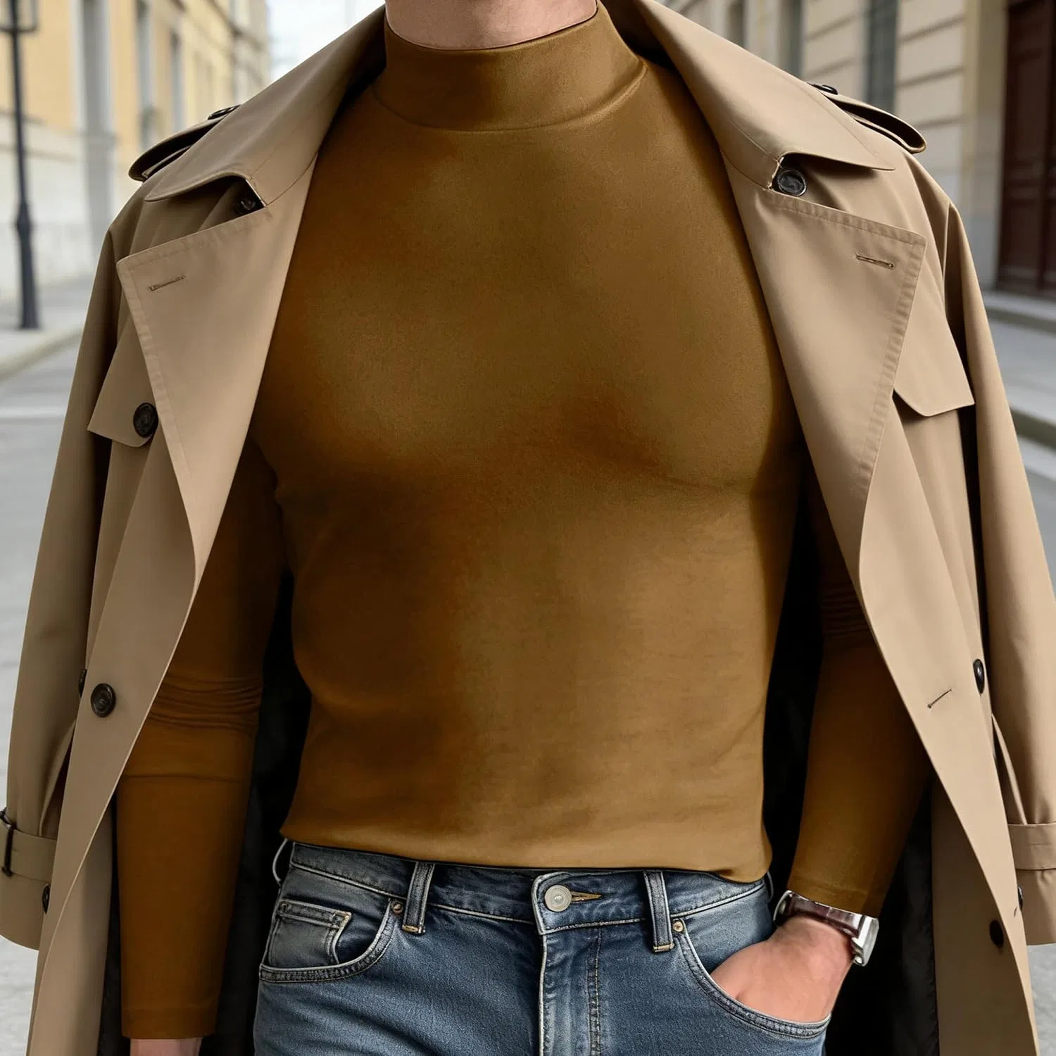 Мужская водолазка slim fit Mock Neck Top, Brown — фото 2