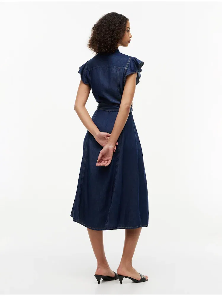 Платье миди с рюшами, Belted Midi Dress TOMMY HILFIGER, Blue — фото 2