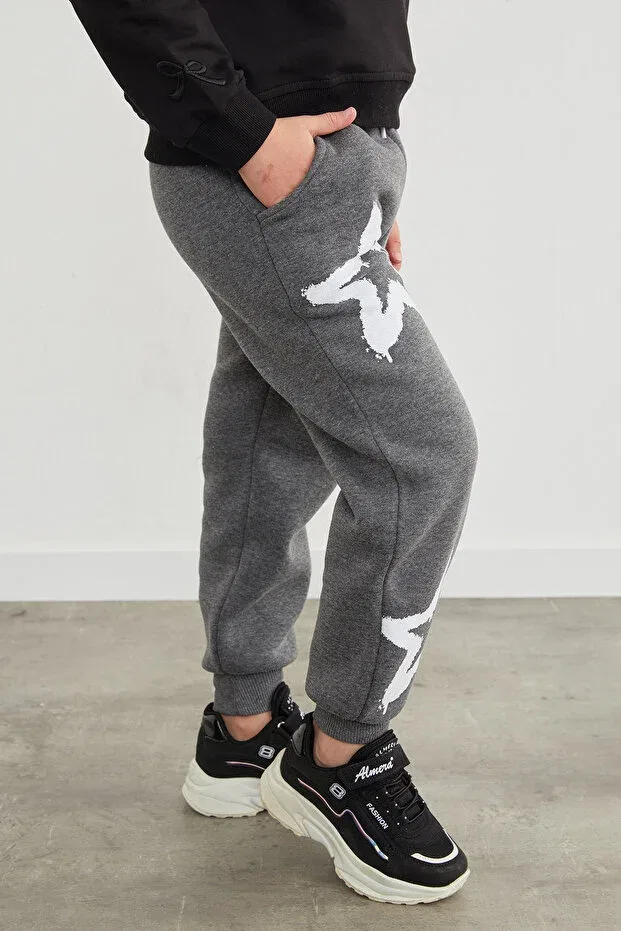 Детские спортивные штаны для девочек с принтом Fulla Moda, Smoke Grey — фото 3