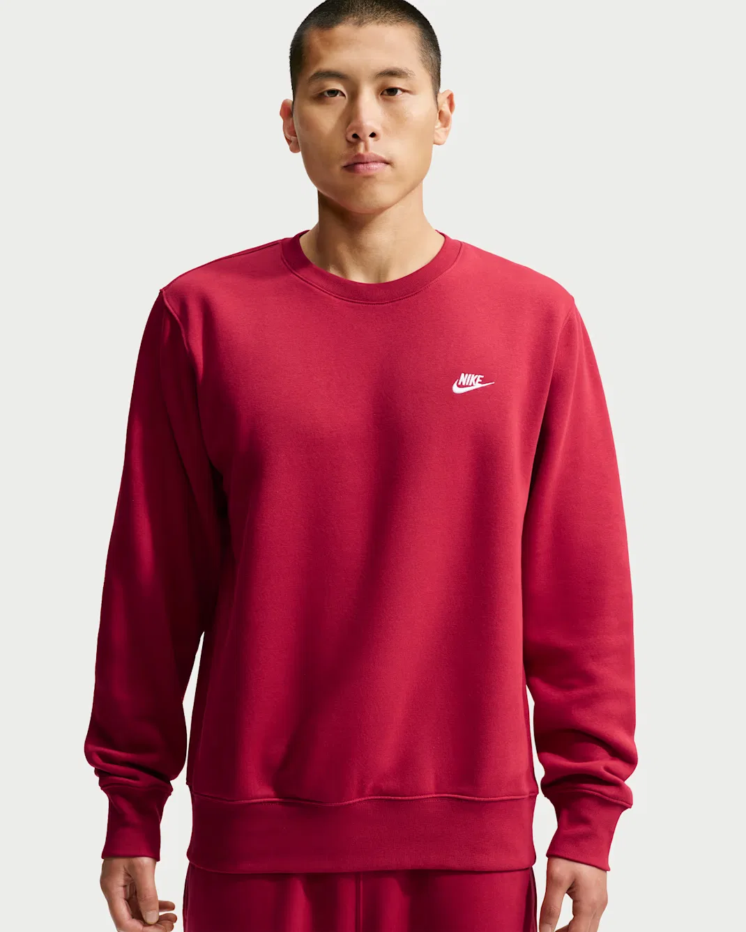 Мужская флисовая футболка с круглым вырезом Nike Club, Tough Red/White