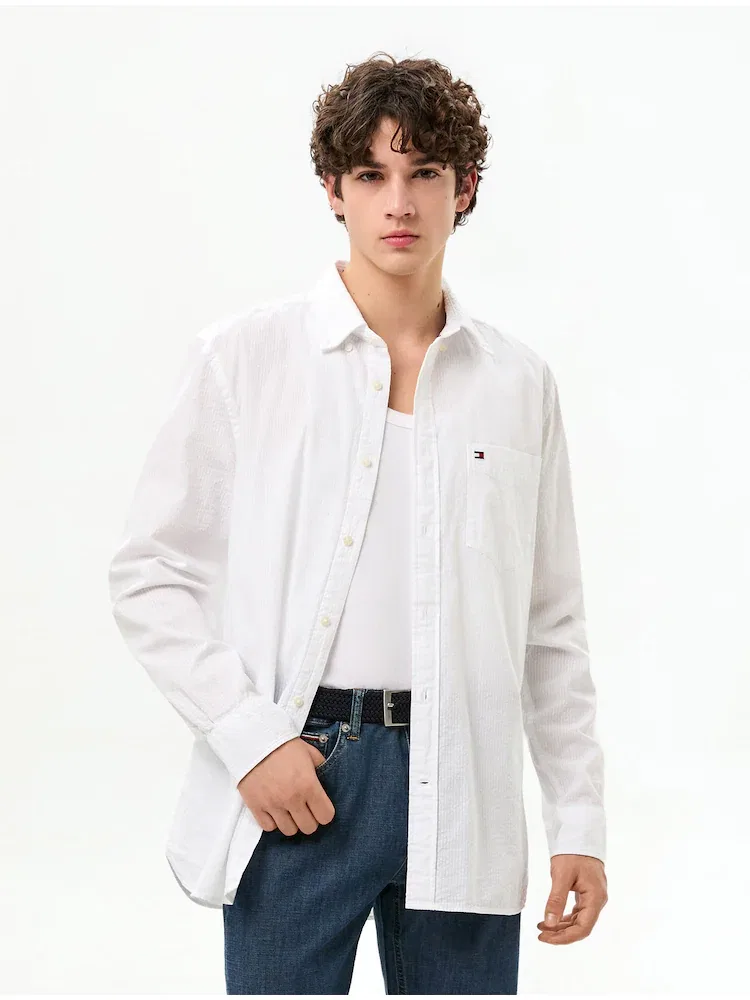 Рубашка с длинным рукавом из сейрсакера Regular Fit TOMMY HILFIGER, White — фото 2