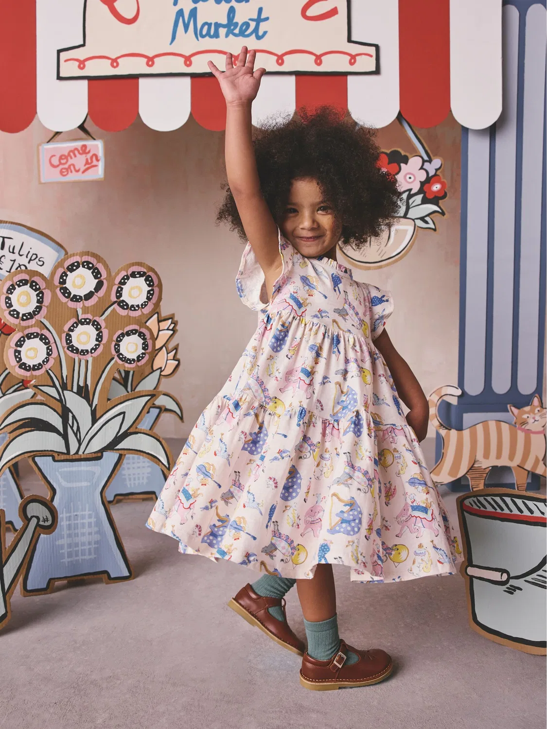 Платье ярусное из джерси Cath Kidston Next, кремово-синее
