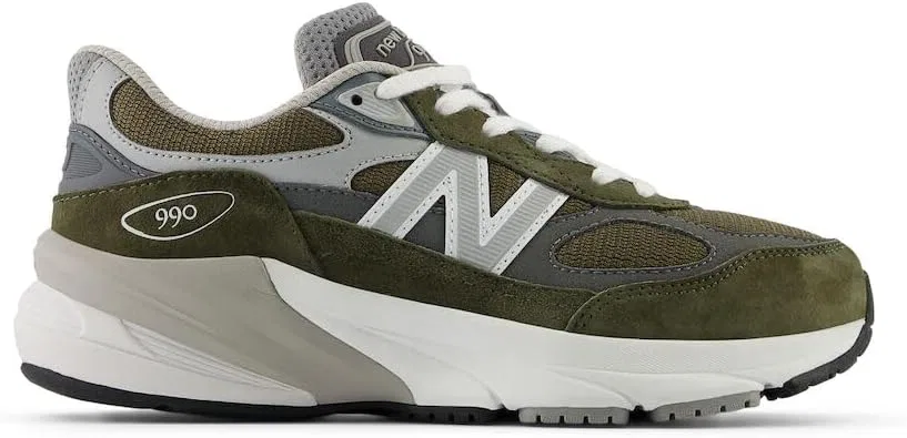 Детские кроссовки для девочек с водонепроницаемым верхом 990 V6 New Balance, Olive/Grey — фото 3
