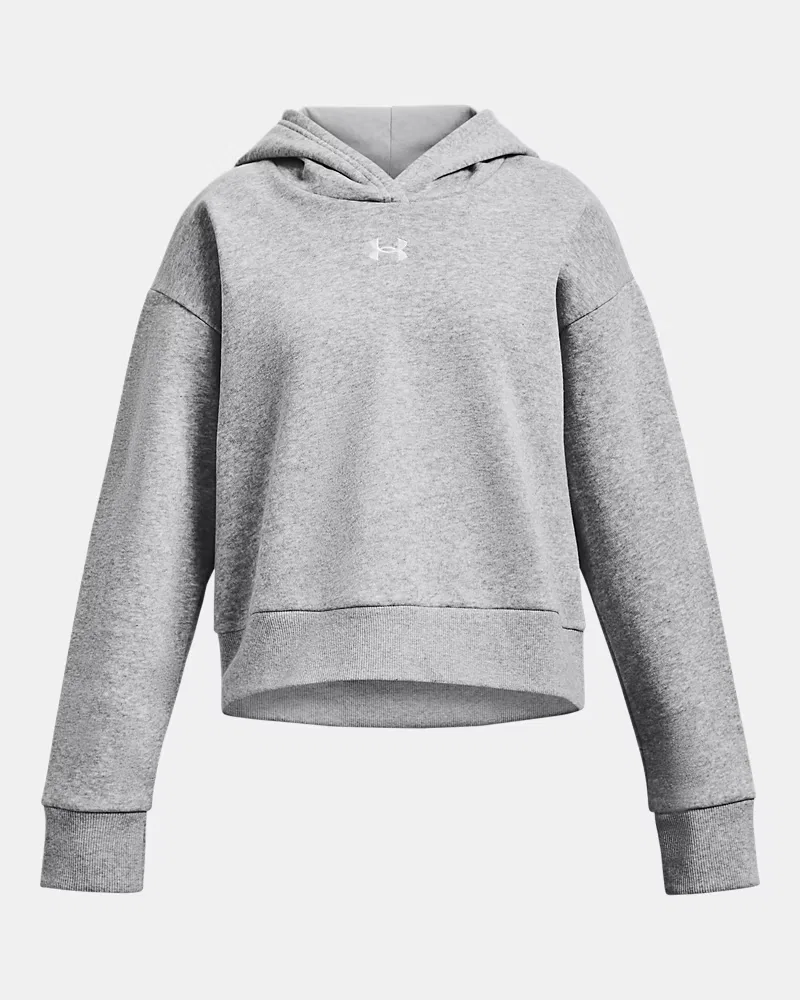Укороченное худи для девочек из ультрамягкого флиса с начесом UA Rival Fleece UnderArmour, Mod Gray Light Heather/White — фото 4