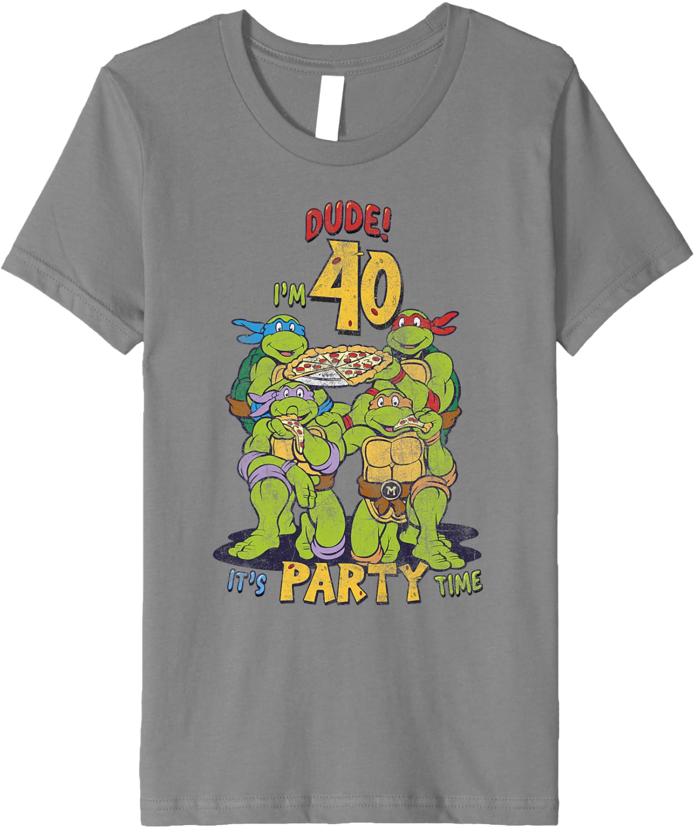 

Футболка для подростков Teenage Mutant Ninja Turtles 40th Birthday Pizza Party Premium, серый