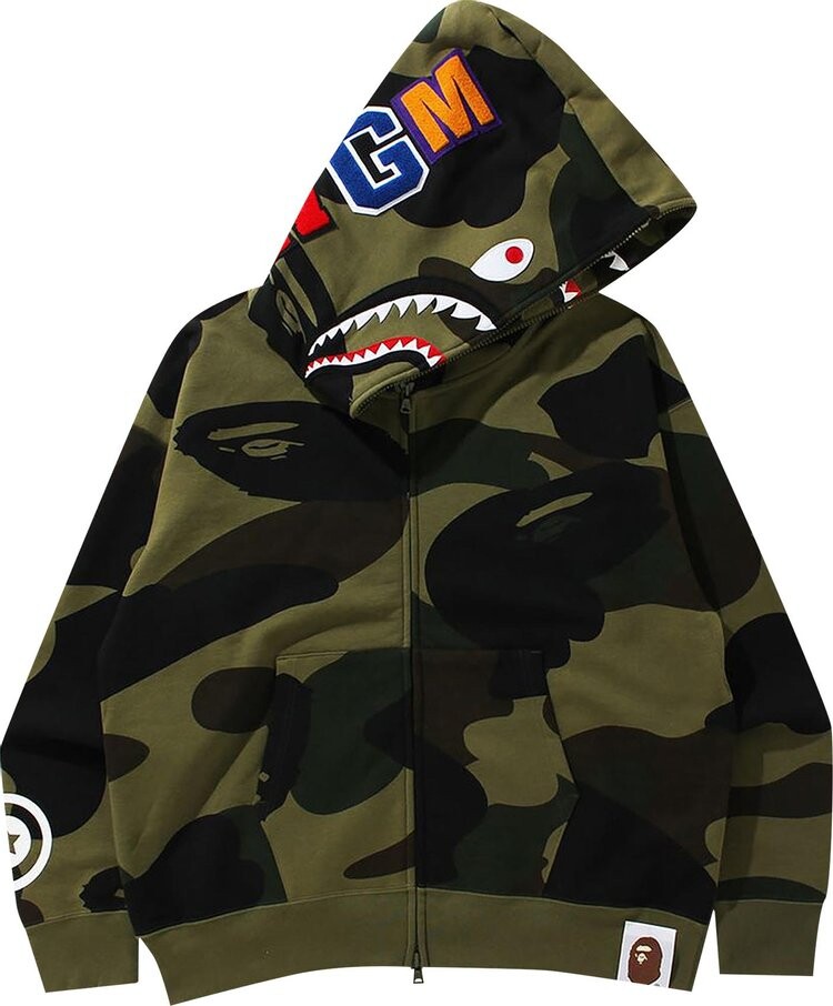 

Худи BAPE Giant 1st Camo Shark Loose Fit Full Zip Hoodie 'Green', зеленый