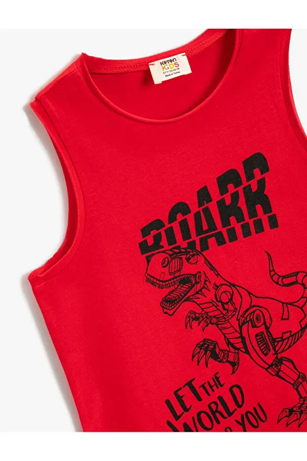 Детская майка для мальчиков с принтом Dinosaur printed undershirt cotton Koton, Red 420 — фото 3
