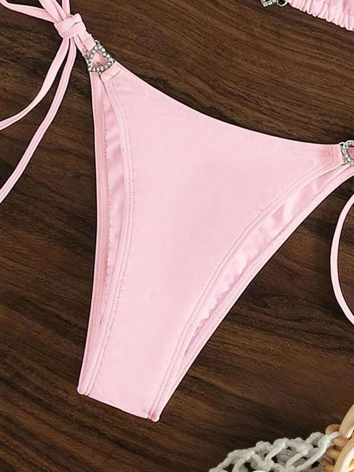 Женский бикини-сет с высокой талией и завязками на спине Generic, Pink — фото 4