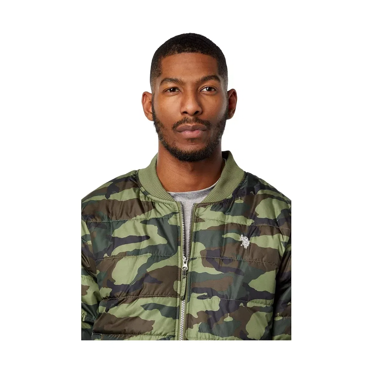 Мужская куртка-бомбер стеганая с камуфляжным принтом U.S. Polo Assn., Army Green — фото 3