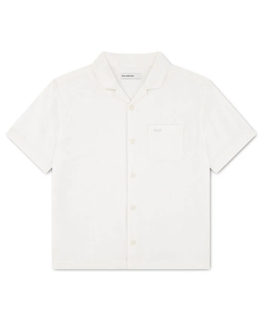 Рубашка с коротким рукавом из льна с отложным воротником abercrombie kids, Bright White