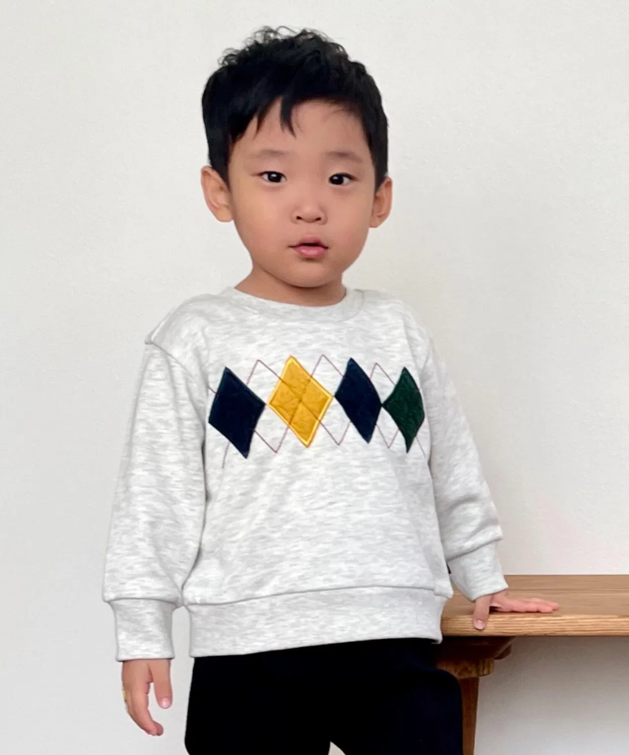 Детский свитшот с длинным рукавомс аппликацией Argyle Motif COMME CA ISM, Oatmeal