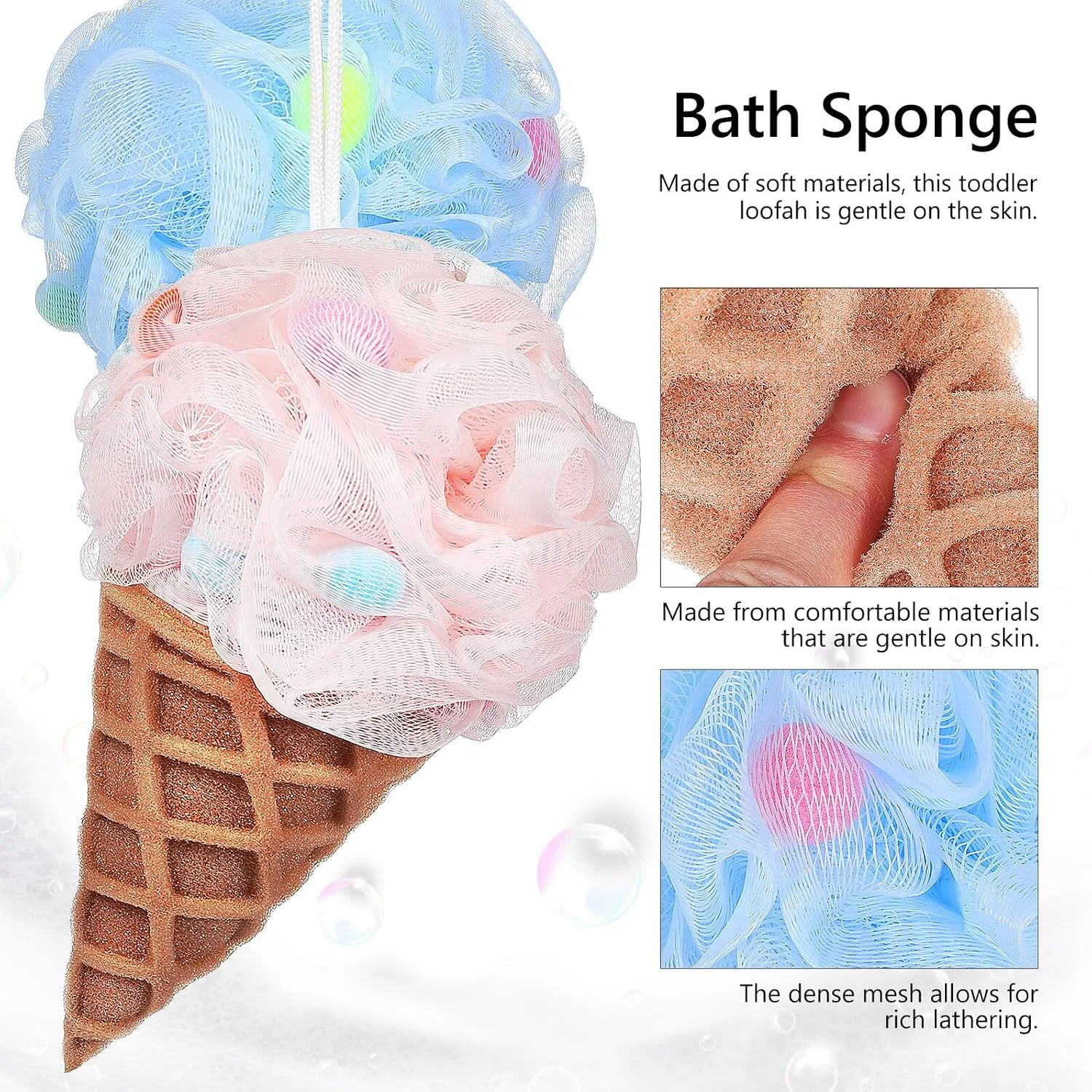 Набор мочалок для душа Ice Cream, TOPPERFUN, 3 шт, 21x11x11 см — фото 4