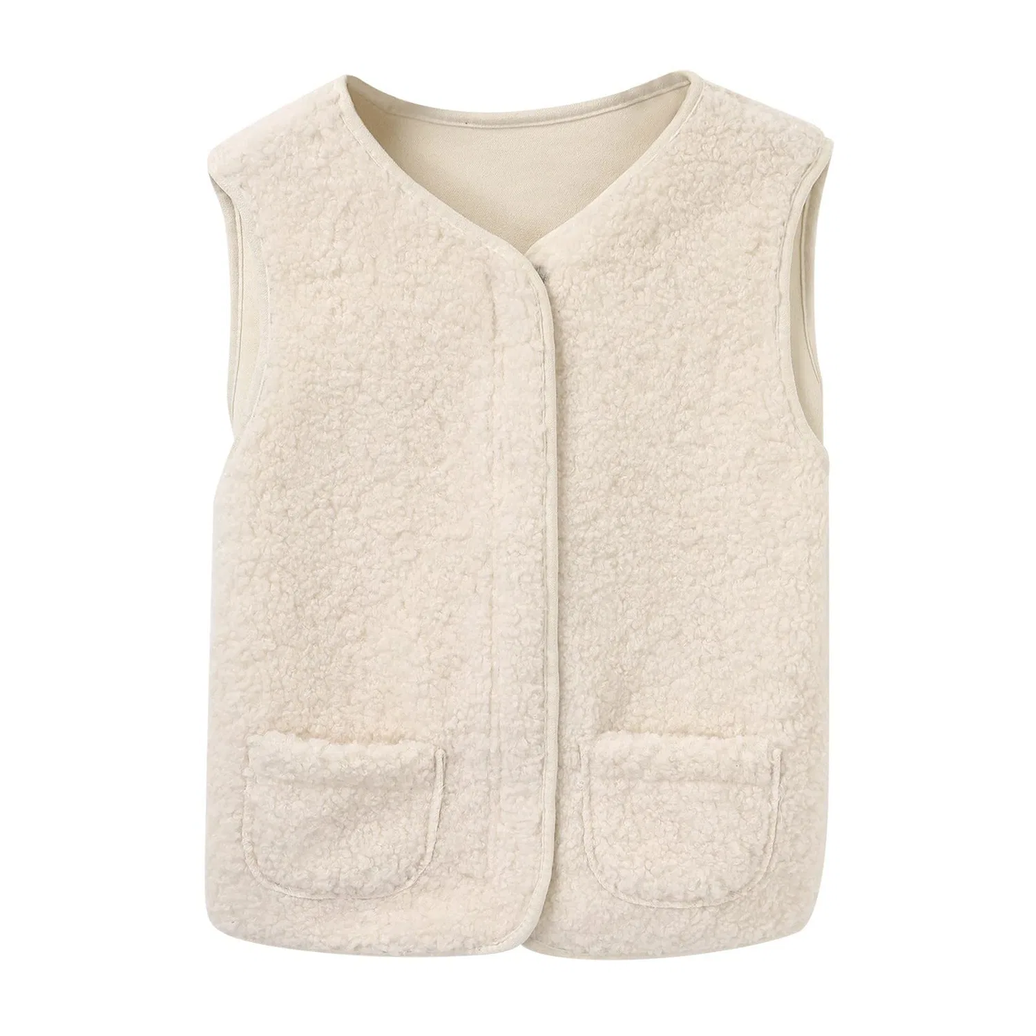 Женский утепленный жилет с плюшем и пуговицами Lamb, Beige