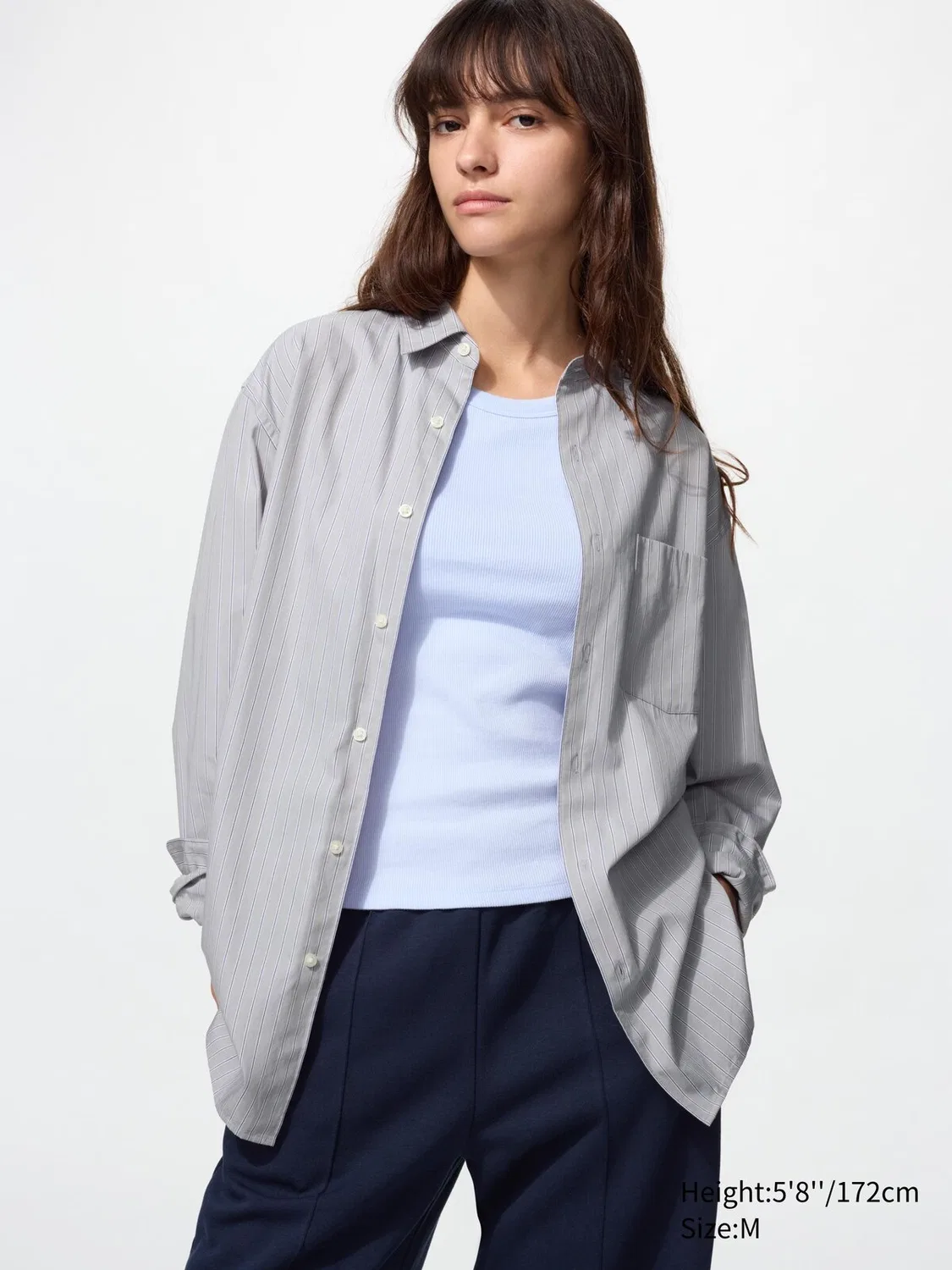 Рубашка Uniqlo, мужская, в полоску, серая — фото 3