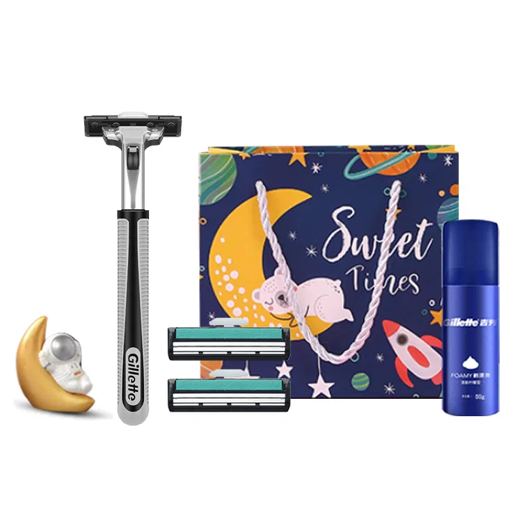 Мужской станок для бритья Wei Feng, Gillette, с пеной для бритья, мини-астронавтом и сумкой — фото 3