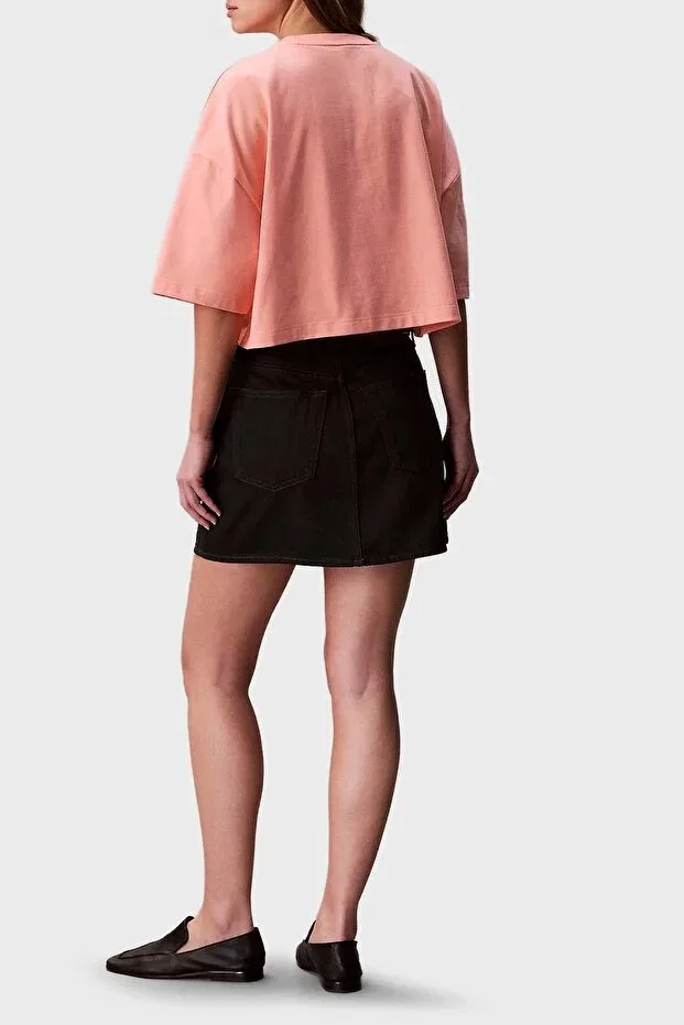 Женская хлопковое укороченное футболка Calvin Klein, Orange — фото 3
