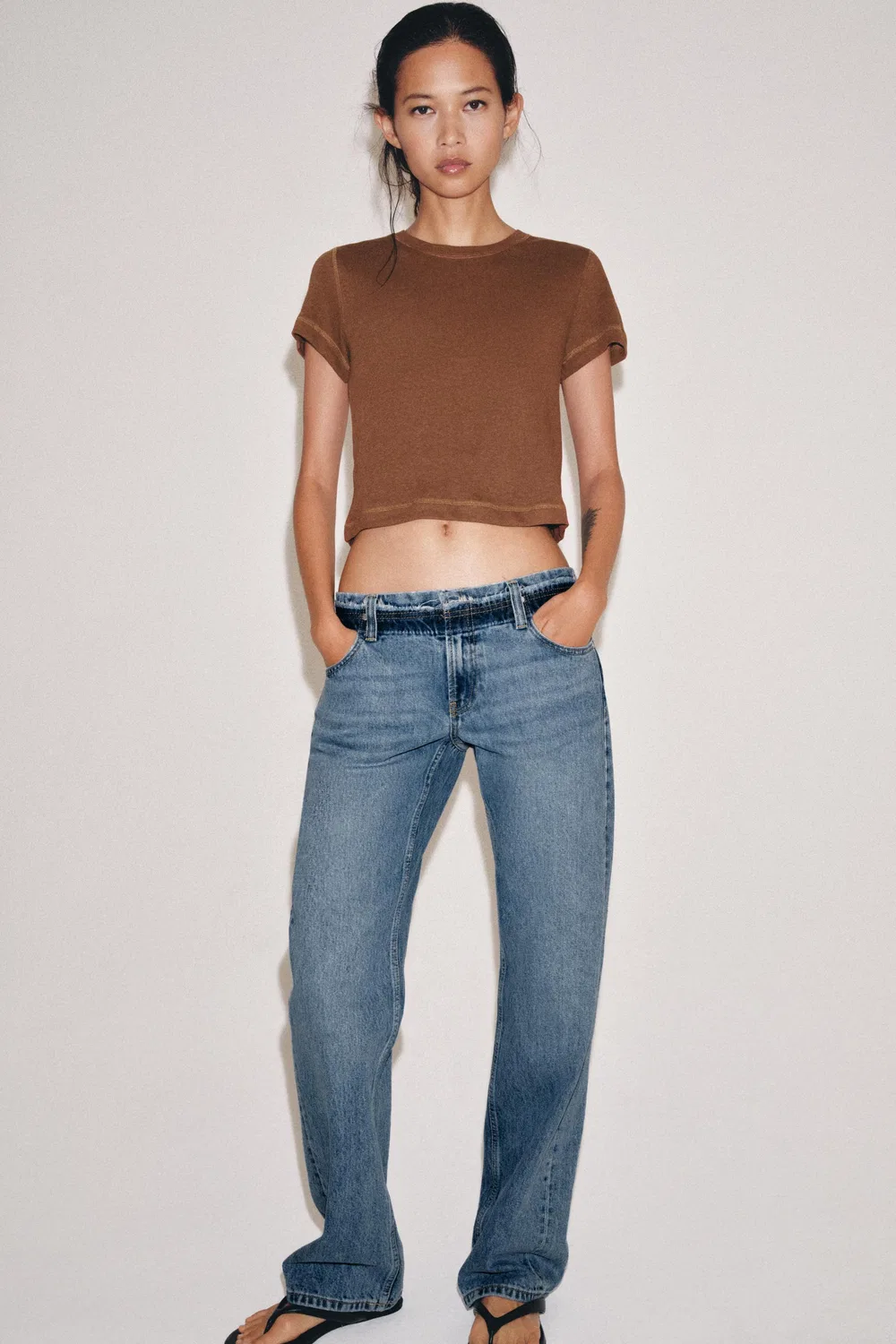 Футболка в деревенском стиле с коротким рукавом ZARA, Burnt orange