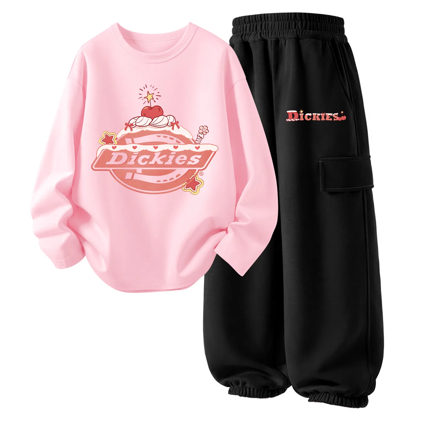 Детский комплект из футера с принтом Starry Cake Logo Dickies, Light Pink/Black