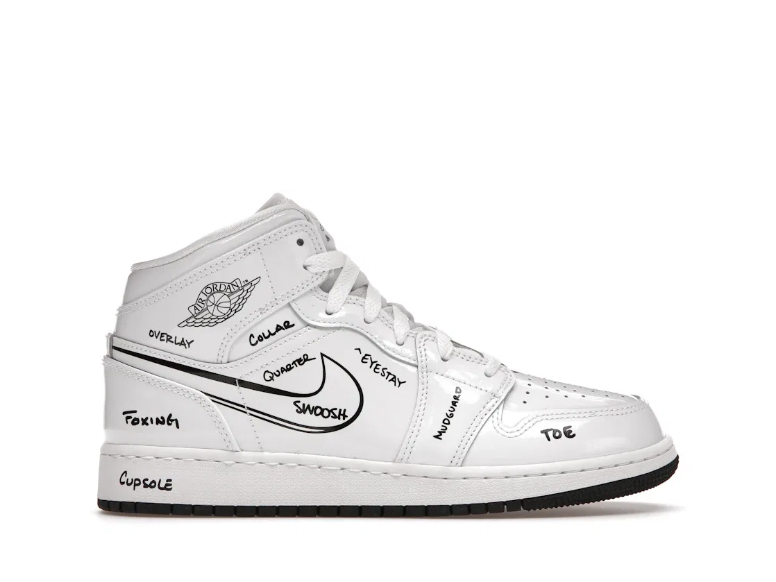 Детские кроссовки с принтом Jordan 1 Mid Jordan, White/Black