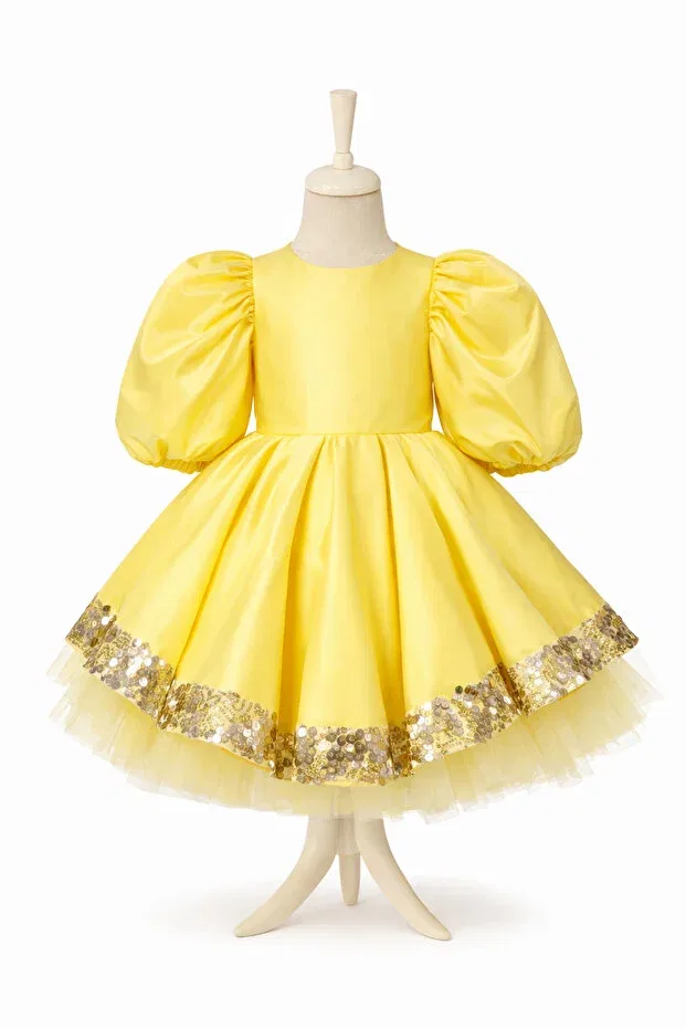 Детское платье для девочек с блестками Glam Lindissima, Yellow — фото 2