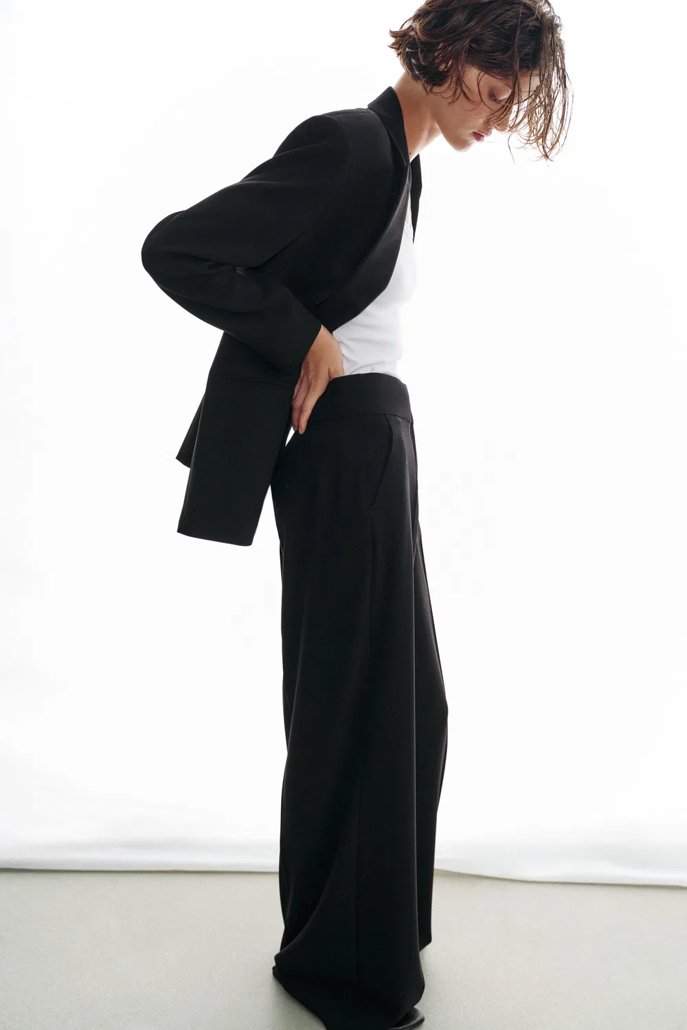Брюки с высокой талией и широкими штанинами ZARA, Black — фото 3