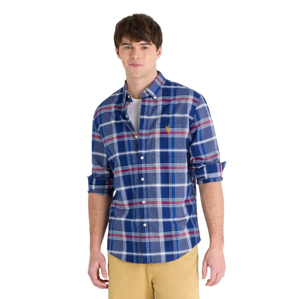 Мужская рубашка U.S. Polo Assn. Long Sleeve Plaid Oxford, темно-синий/красный/белый