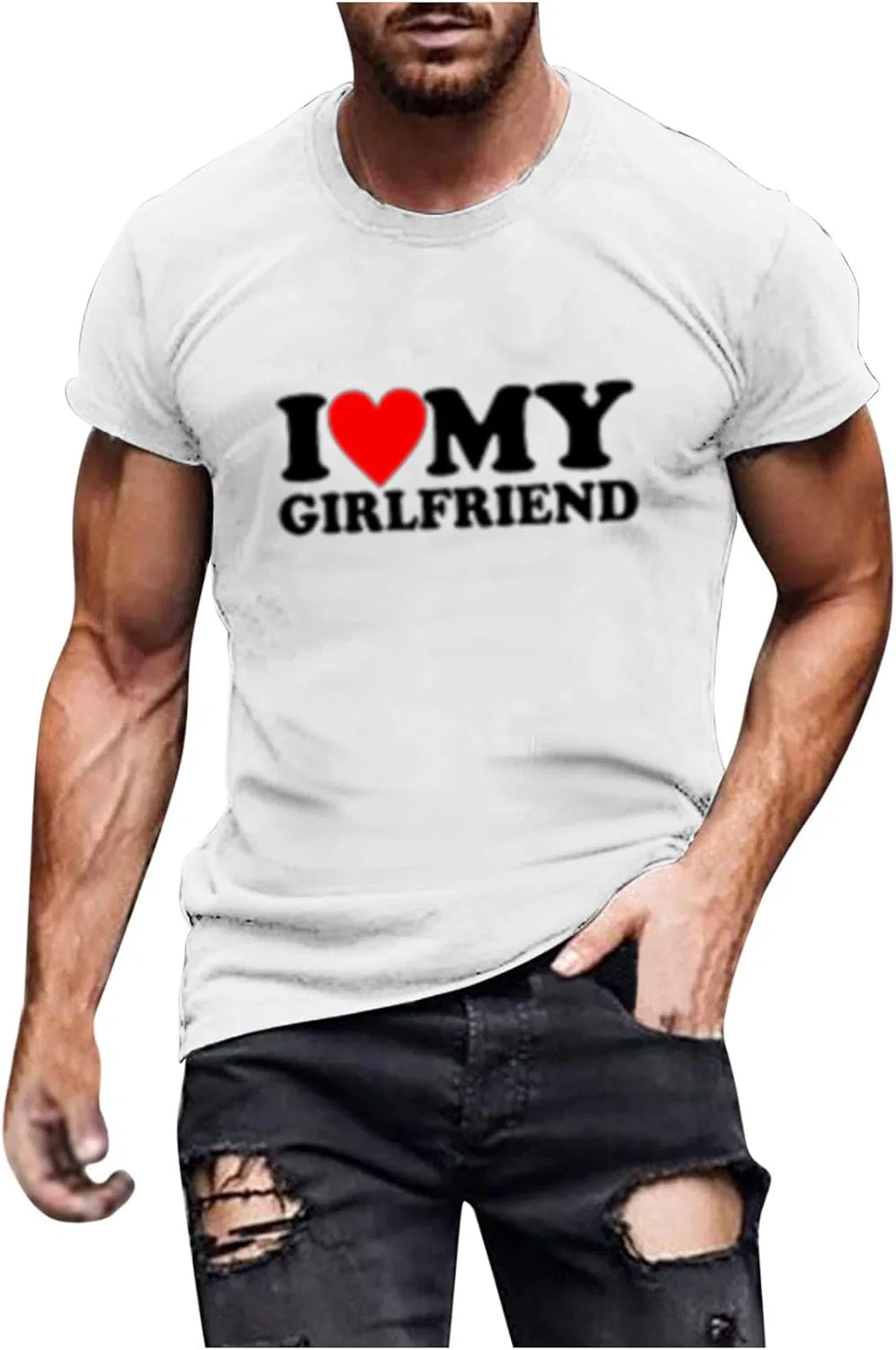 Мужская футболка с принтом I Love My Girlfriend Slim Fit, White