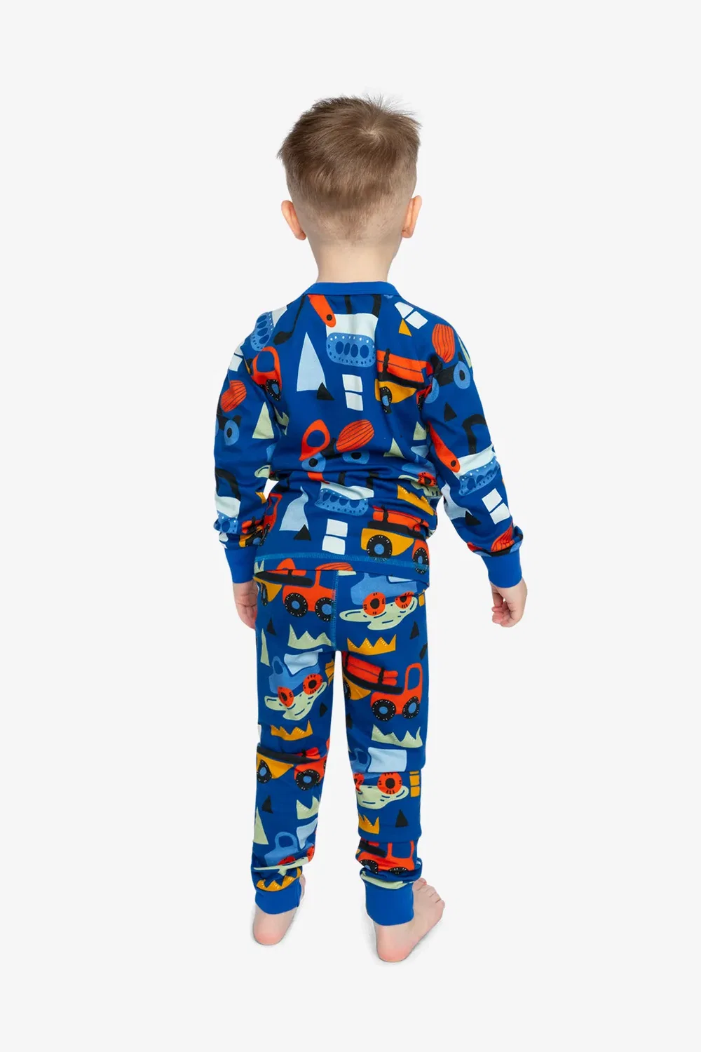 Детский комплект пижамы из органического хлопка с длинным рукавом Blue Truck Print Deux par Deux, Blue Printed Trucks — фото 3