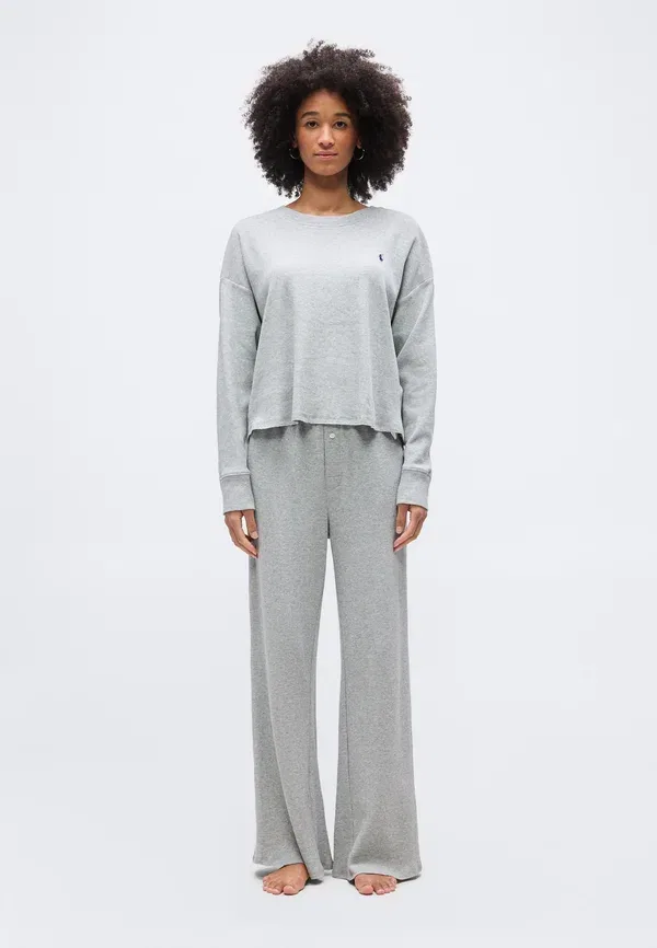 Пижамный комплект из джерси, модель Crew neck wide leg, Polo Ralph Lauren, heather grey, светло-серый