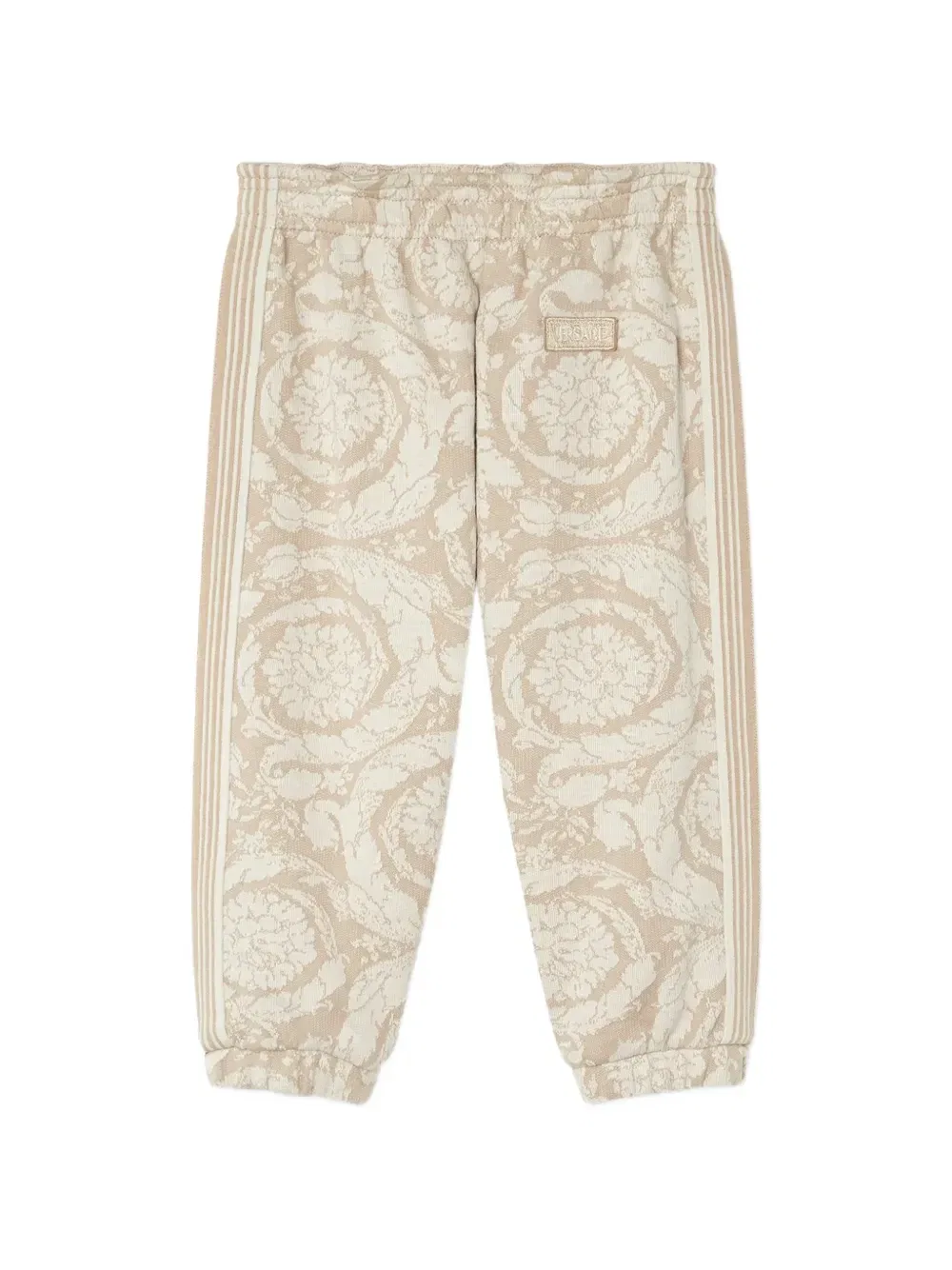 Жаккардовые хлопковые спортивные брюки из джерси Versace Kids, бежевый