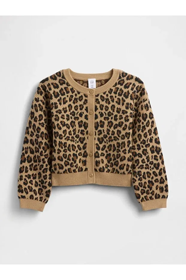 Детский кардиган для девочек с принтом Leopard Pattern Gap, Brown-000 — фото 3
