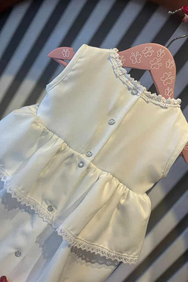Детское платье для девочек кружевное Lace crepe dress for baby girl - layered skirt, mevlüt off white Bertuğ, Off-White — фото 4
