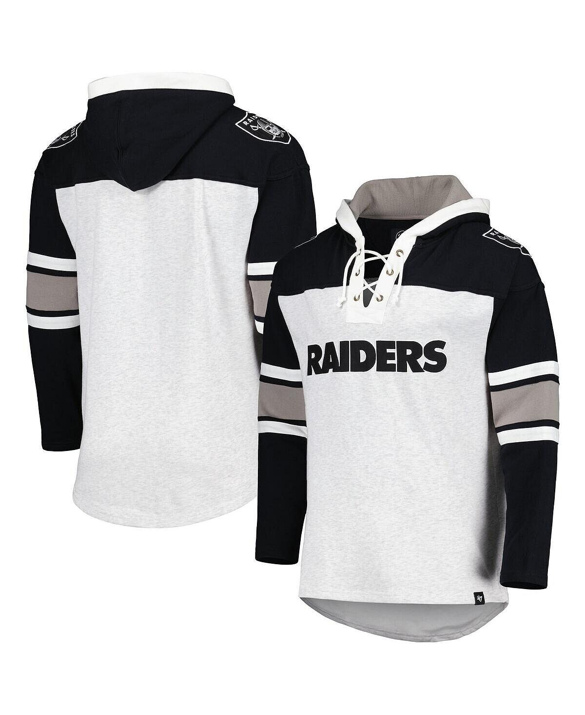 

Мужская толстовка с капюшоном на шнуровке las vegas raiders heather grey gridiron на шнуровке '47 Brand, серый