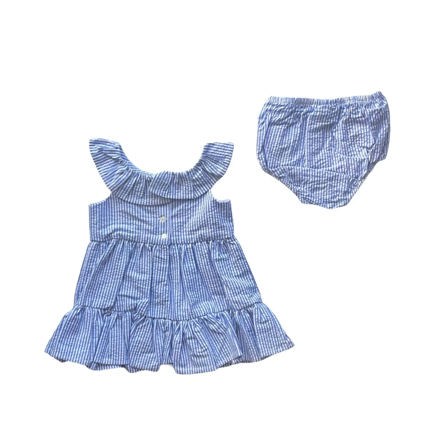 Детское платье для девочек с оборками и трусиками Seersucker Ruffle Dress Ralph Lauren, Blue/White — фото 2