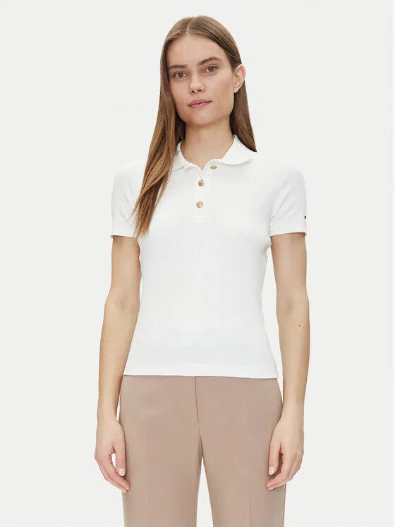 Поло regular fit Slim Gold Button Polo Ss Tommy Hilfiger, белый