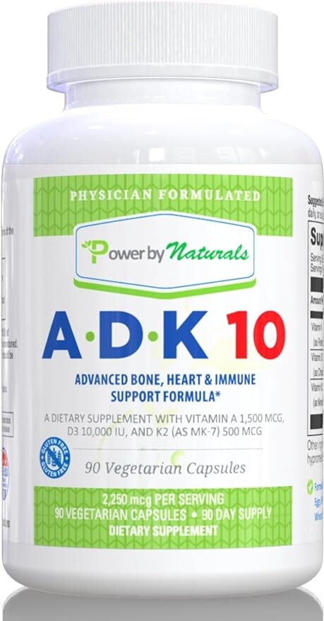 

Power By Naturals ADK 10 — витамин А, витамин D3 10 000 МЕ, 90 таблеток