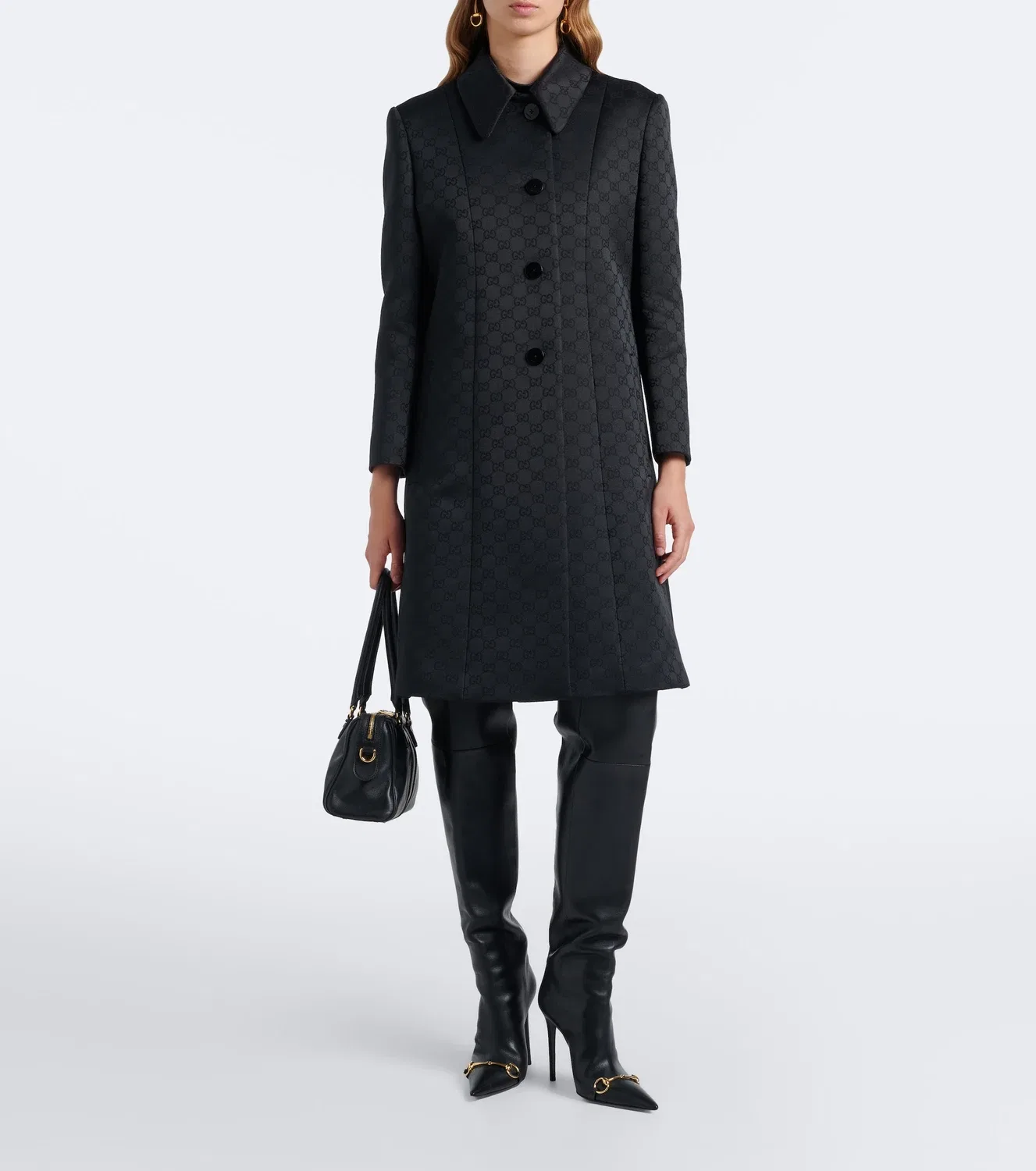 Пальто из жаккардовой ткани GG Gucci, черный — фото 2